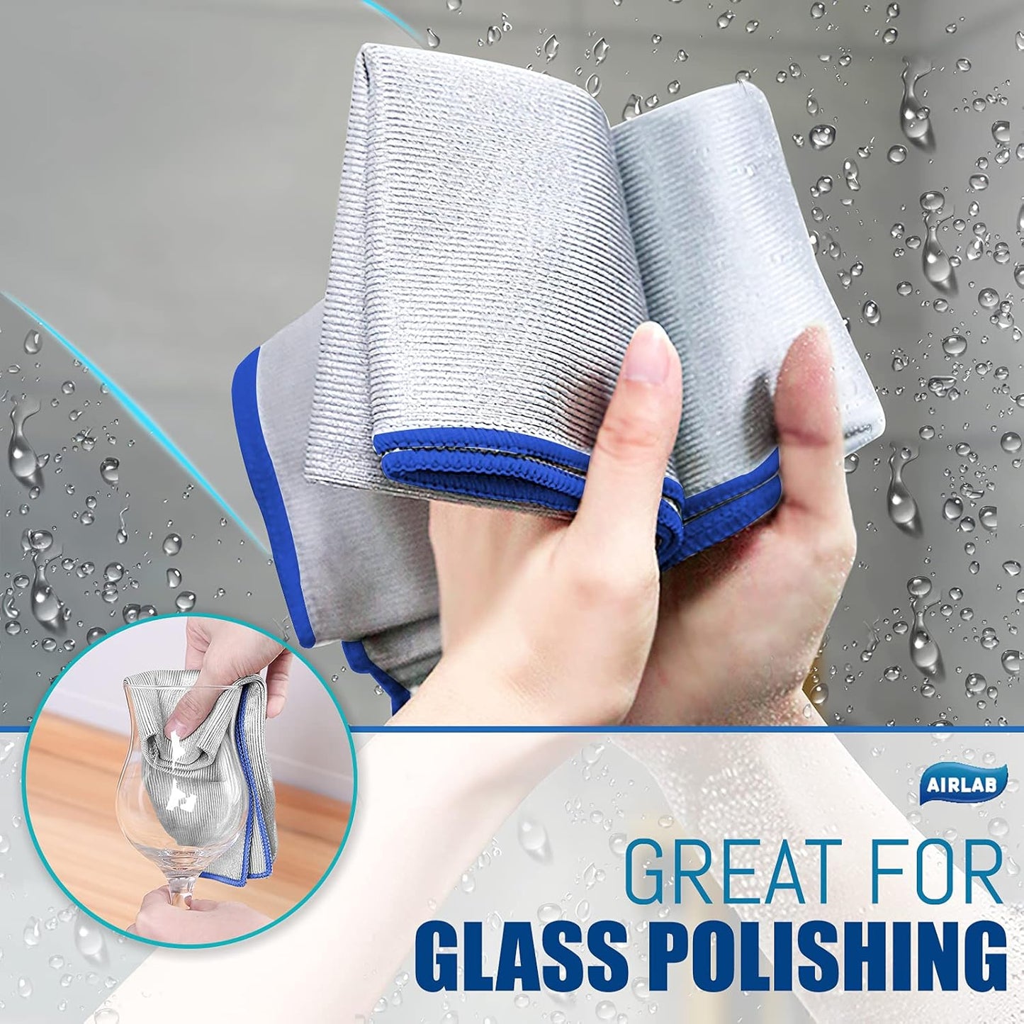 Airlab Glass Microfiber Cleaning Cloths Streak Free Miracle Towel for Kitchen Window Stainless Steel Mirror Dish Lint Free Silver Polishing Rags, 40 x 30 cm, 8 Pack Visit the Airlab Store