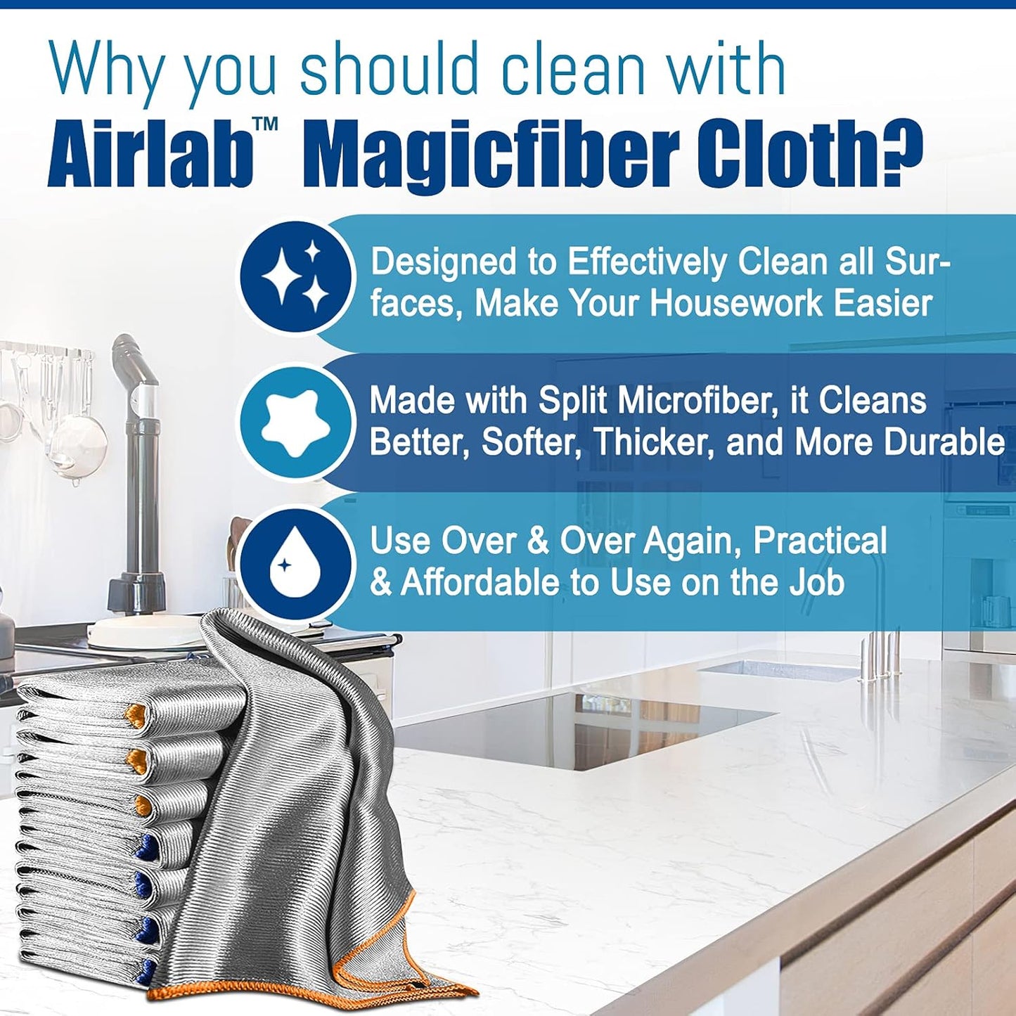 Airlab Glass Microfiber Cleaning Cloths Streak Free Miracle Towel for Kitchen Window Stainless Steel Mirror Dish Lint Free Silver Polishing Rags, 40 x 30 cm, 8 Pack Visit the Airlab Store