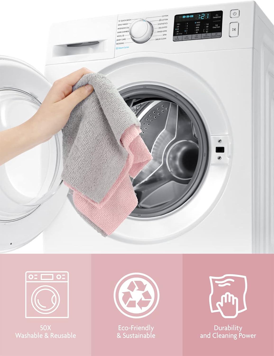 Fantasticlean Microfiber Cleaning Cloth Roll -40 Pieces, Tear Away Towels, 30x30cm, Reusable, Washable, Scratch Free, Ultra Absorbent Dish Rags for Car, Home, Garage or Shop (Pink)