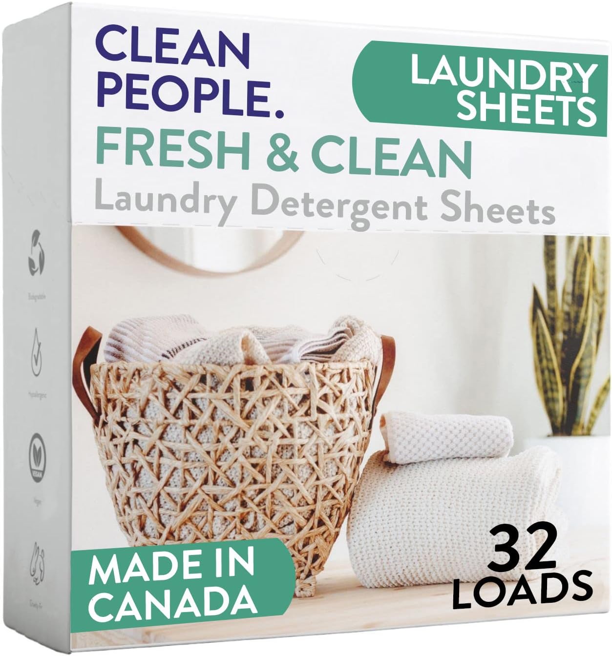 Clean People Laundry Detergent Sheets - Recyclable Packaging, Hypoallergenic, Stain Fighting - Ultra Concentrated, Laundry Soap - Fresh Scent, 32 Pack