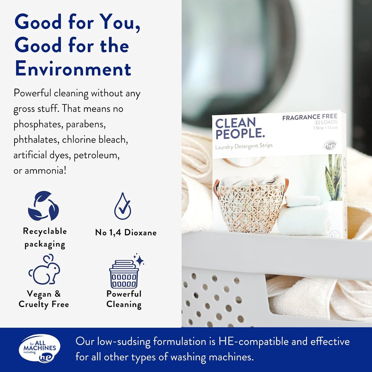 Clean People Laundry Detergent Sheets - Recyclable Packaging, Hypoallergenic, Stain Fighting - Ultra Concentrated, Laundry Soap - Fresh Scent, 32 Pack