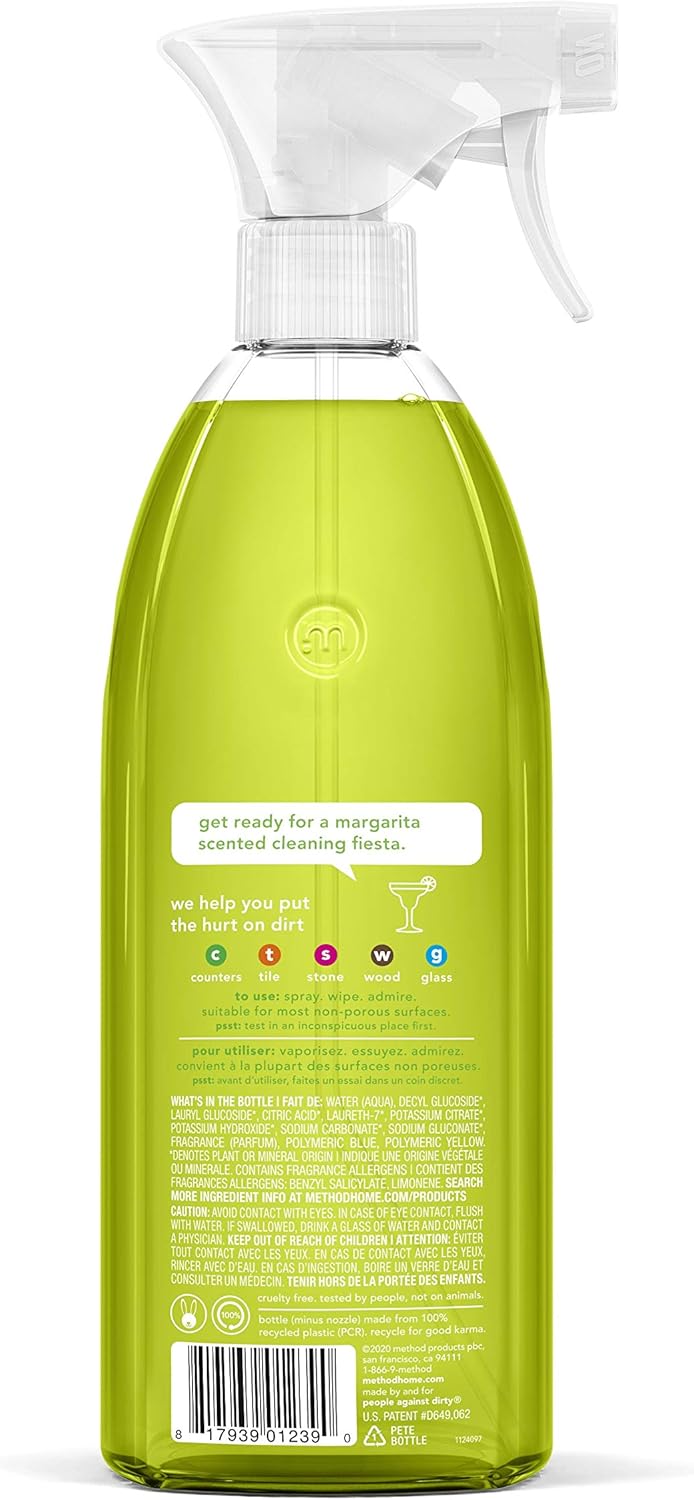 Method All-Purpose Cleaner Spray, Plant-Based and Biodegradable Formula Perfect for Most Counters, Tiles, Stone, and More, Lime + Sea Salt, 828 mL Spray Bottles, 4 Pack, Packaging May Vary
