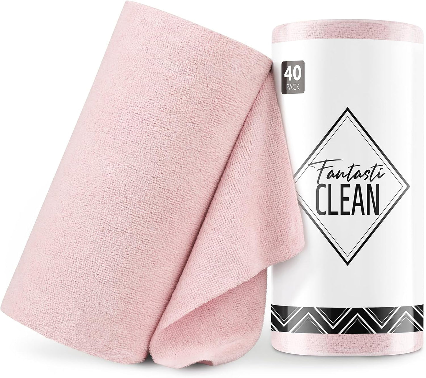 Fantasticlean Microfiber Cleaning Cloth Roll -40 Pieces, Tear Away Towels, 30x30cm, Reusable, Washable, Scratch Free, Ultra Absorbent Dish Rags for Car, Home, Garage or Shop (Pink)
